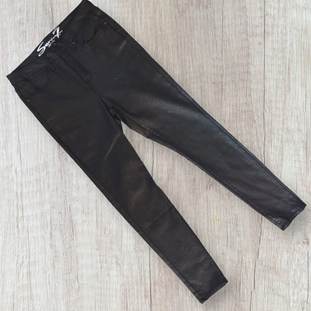 SEVEN 7 Black Sparkle Ultra High Rise Skinny Pants Jeans Holiday Glitter 8 - Picture 2 of 8